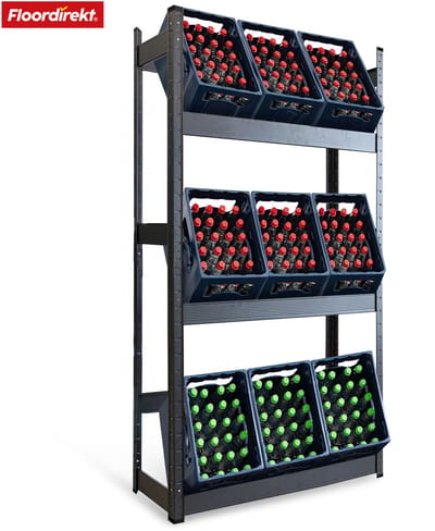 FLOORDIREKT Flessenkrattenrek Osaka - Poedergecoat Stalen Drankkrattenrek - voor 3 tot 9 Kratten - 200 x 100 x 30 cm - voor 9 Kratten - Zwart
