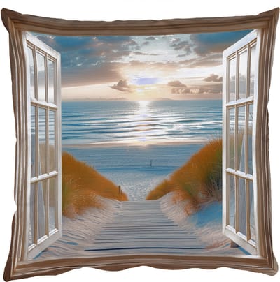 Sierkussens - Kussentjes Woonkamer - 50x50 cm - Doorkijk - Strand - Pad - Zonsondergang