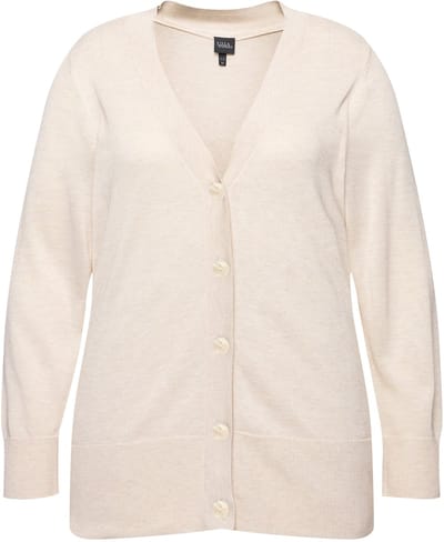 Ulla Popken - Dames - Vest V-hals knoopsluiting fijn breisel - Natuur melange - Maat 46+