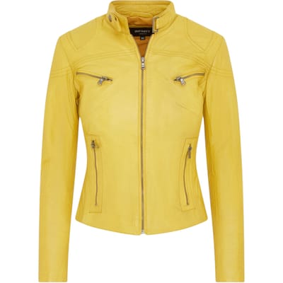Dames geel slim-fit leren bikerjack - Maldon