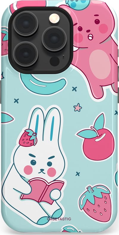 Casetastic hoesje geschikt voor Apple iPhone 15 Pro - MagSafe - Dubbellaagse bescherming - Fruitige vriendjes - Fashion Case - Mintgroen Lichtgrijs Lichtroze Wit