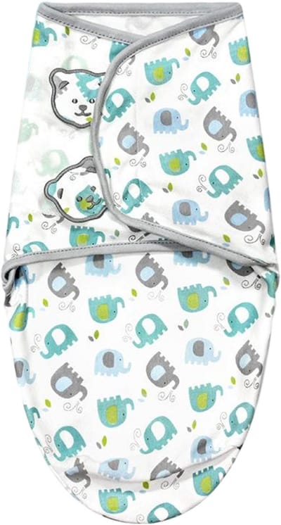 1-Pack Baby Swaddle Blanket - Geschikt voor pasgeborenen van 2-6 maanden - Swaddle Blanket Gemaakt van 100% Katoen - Verstelbare Slaapzakdeken-Blauwgrijze olifant met een berenkop
