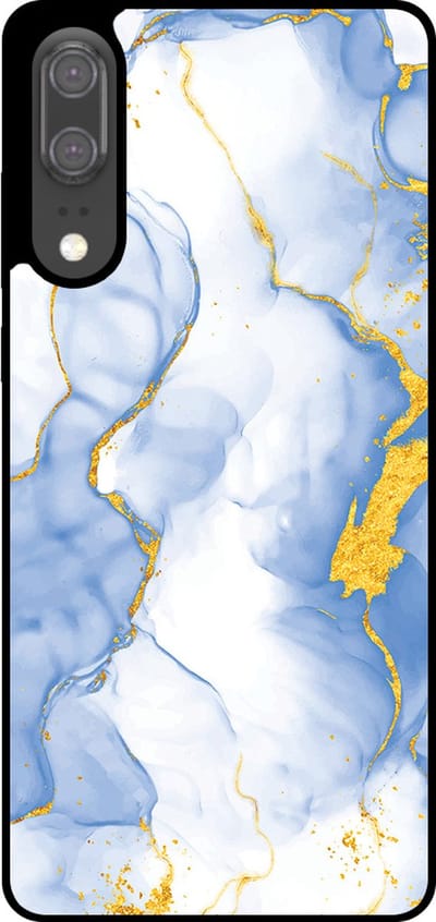 Smartphonica Telefoonhoesje Geschikt voor Huawei P20 met Lichtblauw Goud Marmer Opdruk - TPU Backcover Case Lightblue Gold Marble Design geschikt voor Huawei P20