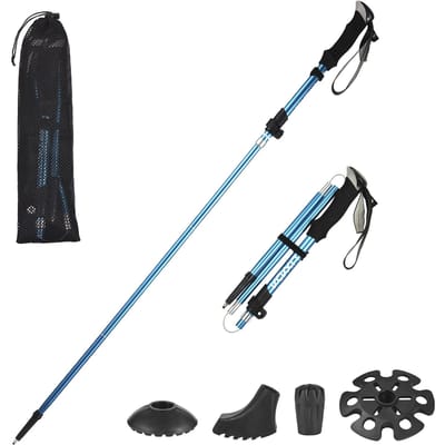 LIXADA 1 paire de bâtons de randonnée pliables à 5 sous-sections canne de marche pliante canne de marche télescopique bleu clair