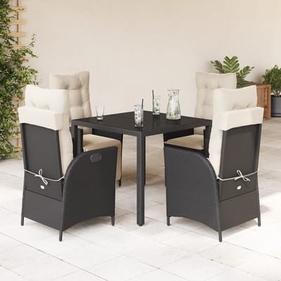 vidaXL - 5-delige - Tuinset - met - kussens - poly - rattan - zwart
