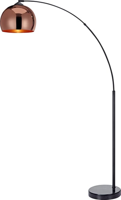 Teamson Home Arquer Booglamp - Roos Goud Afwerking Lampenkap - Zwart Marmer Baseren - 170 cm hoog