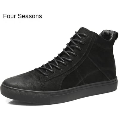 Laag Leer Lente en Herfst Trends Mode Leerschoenen Sport Casual Schoenen Grote Maten Herenschoenen Britse Hoge Sneakers Heren Board Schoenen Heren 41 black