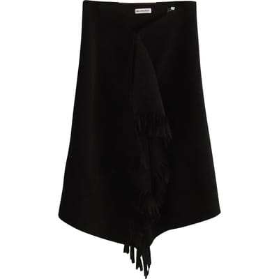 Balenciaga Franje Asymmetrische Midi Rok in Zwart Wol