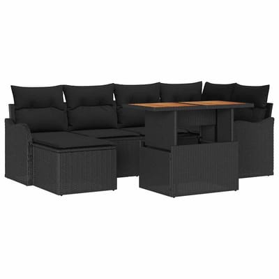 vidaXL - Tuinbank - Set - 7 - st - Zwart - Poly - rattan - en - gepoedercoat - staal