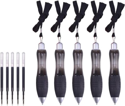 Set van 5 Brede Grip Pennen met Lanyard en Navullingen, Zware Ballpoint Pen voor Zwakke Handen en Artritis