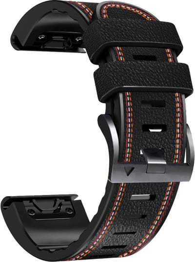Leren bandje - geschikt voor Garmin Fenix 5 / 5 Plus / 6 / 6 Pro / 7 / 7 Pro / 8 (47 mm) / E (47 mm) / Epix (Pro) (2) 47 mm / Quatix 5 / 6 / 7 / 7 Pro / Approach S60 / S62 / S70 47 mm / MARQ / D2 Delta / D2 Mach 1 / Descent G1 - zwart