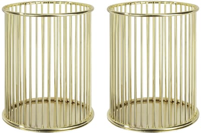 Ronde IJzeren Kunst Penhouder Mode Make-up Kwast Opbergmand Multifunctionele Bureaublad Organizer voor Thuis, School, Kantoor, 8cm Diameter, 2 Stuks (Goud)