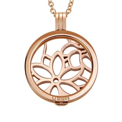 Quiges - Munthouder met Ketting en Munt 33mm Bloem Patroon - RVS Rosegoudkleurig - ERHS1150