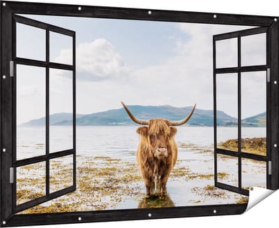 Gards Tuinposter Doorkijk Voetpad naar Strand en Zee - 180x120 cm - Tuindoek - Tuindecoratie - Wanddecoratie buiten - Tuinschilderij
