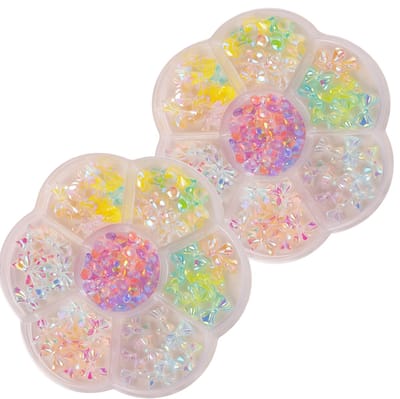 YUBBI Nagel 3D Glitter en Figuur Carousel - Nail Art Set - Nagelsteentjes - Strass - Strikjes - Parels - 2 Stuks - Nr. 08 Iredescent Bows