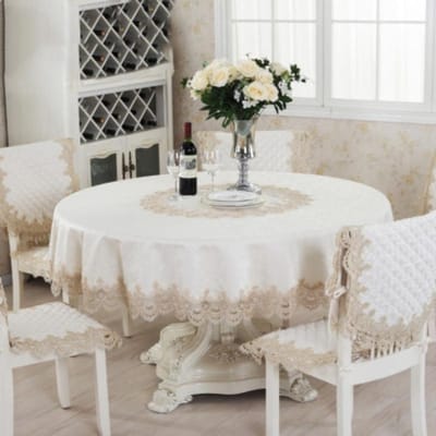 Tafelkleed Ronde Tafelkleden Luxe Geborduurd Tafelkleed Tafel Eettafelhoes Wateroplosbaar Kant Bruiloft Bloemstof 120cm Round gray