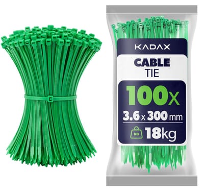 KADAX Kabelbinders 300mm x 3.6mm Groen – set van 100 stuks, nylon kabelbinders met 18kg trekkracht voor veilig kabelbeheer in huis, tuin, werkplaats en kantoor