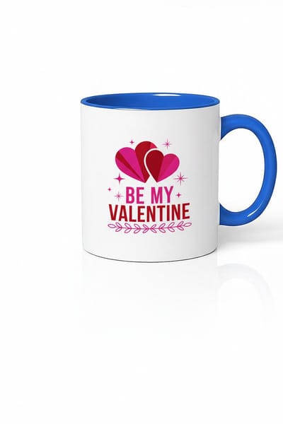 Valentijn Mok 'Be My Valentine' met Harten - Wit & Blauw Keramiek