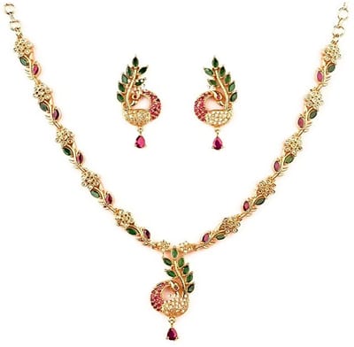 N3 Collecties Luxe Pauw Goud kleur hanger met ketting en oorbellen voor Vrouwen