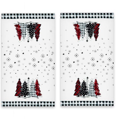 2-stuks Kersthanddoeken - Keukendoeken met kerstthema - Extra zacht en absorberend - Kerstboompatroon - 45 * 66 cm - Geschikt voor afwassen in de keuken, handen drogen in de badkamer en als decoratie voor thuis - Wit, rood, groen