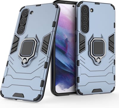 MobyDefend Hoesje - Geschikt voor Samsung Galaxy S23 Plus (S23+) - Dubbelgelaagde Pantsercase Met Standaard - Blauw