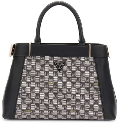 GUESS handtas schoudertas G Wave II Satchel Bag Black Logo zwart