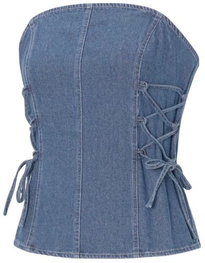 Gimme - Denim Laced Tube Top – Strapless Denim Top – Trendy Geweven Top met Rijgdetail - Blauw - Maat S