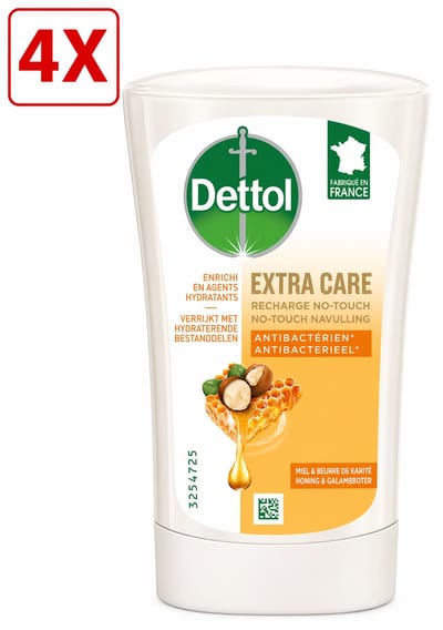 4 x Dettol - Handzeep - No-Touch Navulling - Honing & Galamboter - Antibacterieel - 250ml