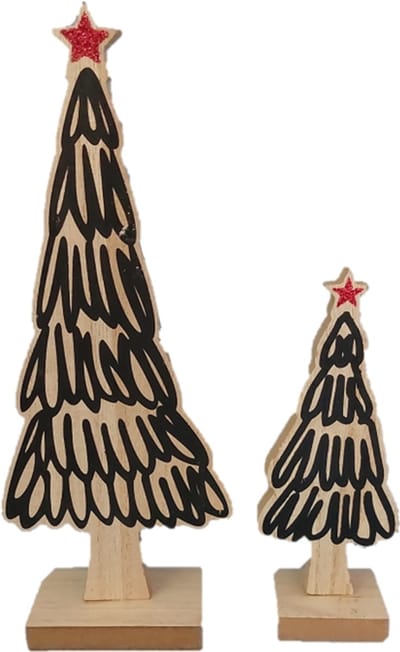 Set 2 houten kerstbomen