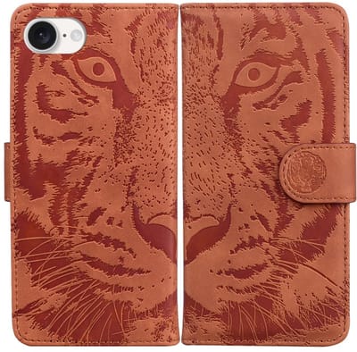 Coverup Hoesje - Geschikt voor iPhone 16e / 17e Hoesje - Coverup Tiger Book Case - Bruin