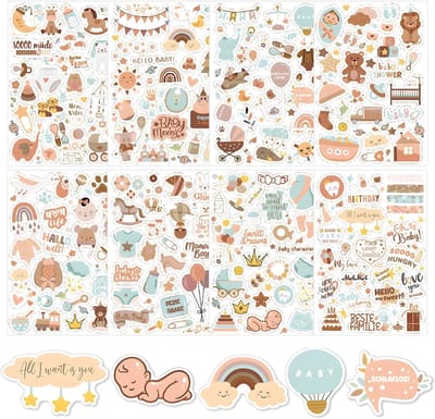 Dailygoods - 408 stuks A4-stickers, fotoalbum voor baby's, 8 sets babyfotoalbum, stickers voor fotoalbum, stickers voor fotoalbum, geschikt voor babyalbums, moederschapsdagboeken, doopjes, verzamelalbums
