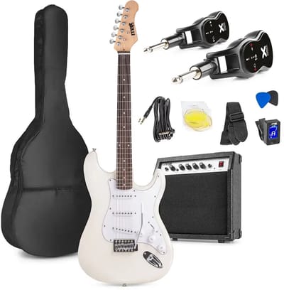 MAX GigKit draadloze elektrische gitaar set - Met zender en ontvanger - Complete starterset - 4/4 - Wit