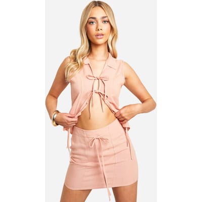 boohoo Dames Linnen Look Tie Front Mini Rok | Licht Oranje | Maat: 38