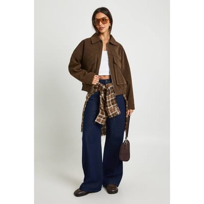 boohoo Dames Oversized Nep Suede Jas | Chocoladebruin | Maat: 36