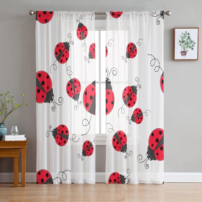Rode Lieveheersbeestje Transparante Gordijnen voor Woonkamerdecoratie Raamgordijnen voor Keuken Tule Voile Organza Gordijnen W135 x H115cm x1 white