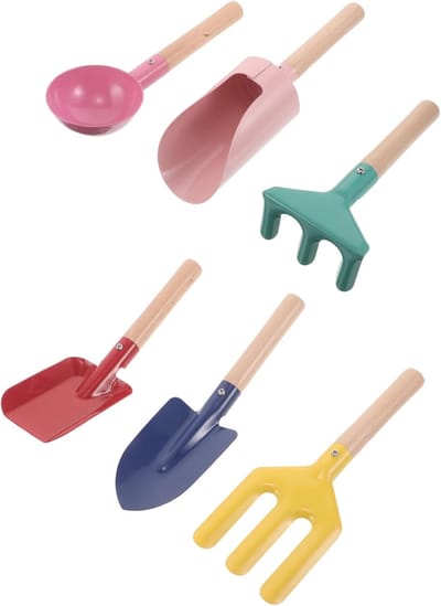 Kindertuingereedschap Set - Buitenspeelgoed Zomer - Spelen en Leren - Stevige Houten Handgrepen - 21 cm Lengte - Diverse Kleuren