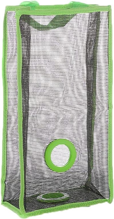 Allecto Plus - Plastic opberghouder voor boodschappentassen en groentezakken (L-groen) - Handig voor fruit, knoflook en afval - Ademend mesh design