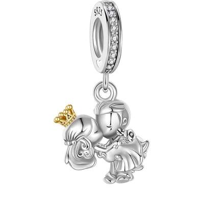 Fler® | Bedel | Past op populaire bedelarmbanden (standaard - 3mm) | Prins en Prinses Kus Bedel | Hangbedel Charm | 925 sterling zilver | Transparante zirkonia | Armband Kraal | Valentijnsdag Cadeau | Sinterklaas kado | Kerstcadeau | Verjaardag