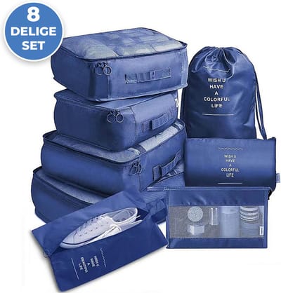 Packing Cubes - Koffer Organizer Set - 8-delig - Kleding en Bagage Organizer - Travel Cubes - Reis Accessoires - Voor Tassen en Backpacks - Blauw