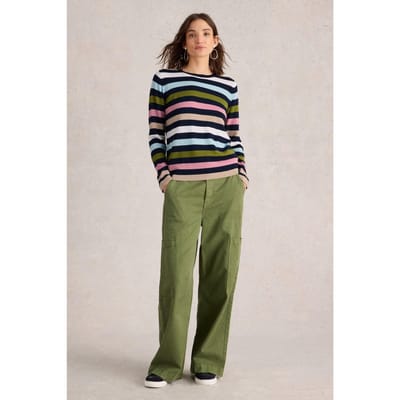 White Stuff Multi Stripe Crew Merino Navy Multi Maat: 20 | Sweaters Outlet | Dames | Blauw