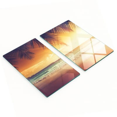 Decoratieve glazen snijplanken voor in de keuken, tropisch strandmotief, 2x30x52 cm