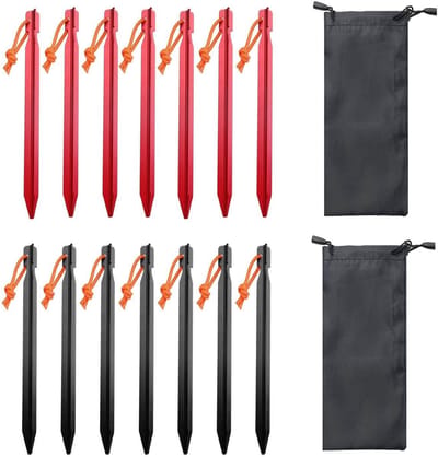 Dailygoods- Tent Accessoires 14 Stuks - Opbergtassen 2 Stuks - Driehoekige Metalen Nagels - Lichtgewicht Aluminium - Duurzaam Voor Kamperen - Geschikt Voor Buitenactiviteiten - Tentaccessoires