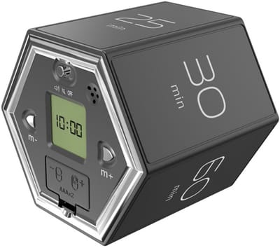 Timer, efficiënte tijdsweergave, voorgeprogrammeerde instellingen van 1/5/10/25/30/60 minuten, aanpasbare aftelfunctie en stopwatch, geluids-/stille modus, oplaadbaar, geschikt voor studie en werk, zwart.