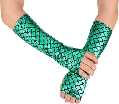 Vingerloze handschoenen met vischschubben, 29.5 cm lang, voor Halloween en cosplay, glanzend ontwerp voor feesten en festivals