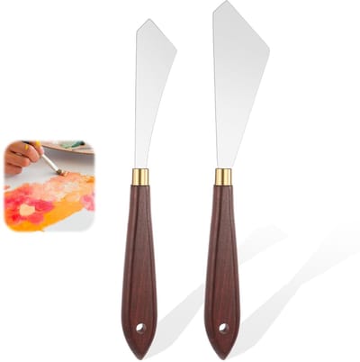 Dailygoods- Paletmes Set 2 Stuks - Roestvrij Staal - Houten Handvat - Schildermes - Schraper - Voor Olie/Acryl Schilderij