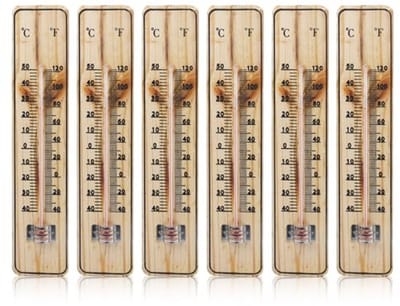 Set van 6 Houten Analoog Thermometers voor Binnen en Buiten -40 tot +50 °C