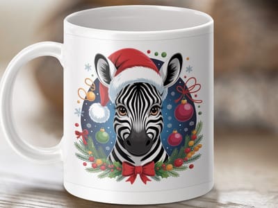 Mok Kerst Zebra, feestelijke dierenmok, unieke kerstmok, grappige mok, cadeaumok, zebra mok, kerst cadeau, dieren cadeau, decoratieve mok