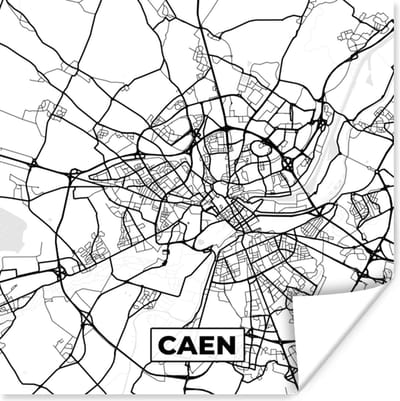 Poster Stadskaart - Frankrijk - Kaart - Plattegrond - Caen - Zwart wit - 100x100 cm XXL