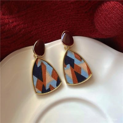 Grote Geometrische Hangende Oorbellen voor Vrouwen Glazuur Splicing Luipaardpatroon Fluweel Muggenwervel Hanger Sieraden Meisje Cadeau brown