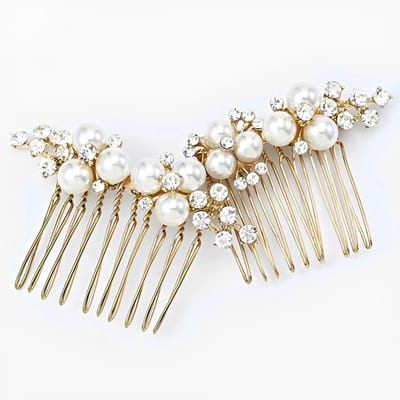 Set van 2 bruidskam met strass en parels voor bruiloft, haaraccessoires, elegante haarkammen, haarstukje, decoratie voor bruiloft, bruidsmeisje voor vrouwen en meisjes (goud)